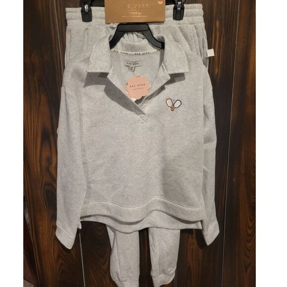 NWT Rae Dunn Pickleball Rugby Style Sweatshirt & Jogger Set Heather Gray $102 S - Picture 1 of 6